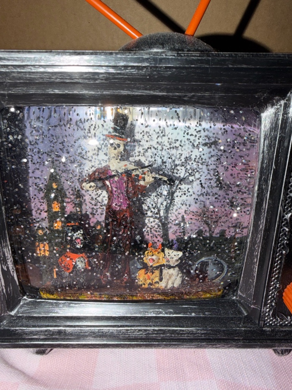 Halloween Skeleton Violinist Snow Globe Frame